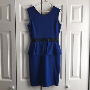 The Limited Blue Peplum Dress w/Faux Leather Trim